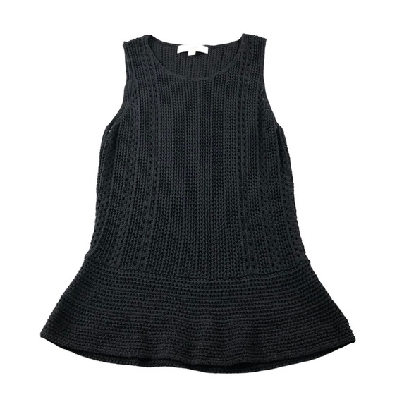 Loft Open Knit Crochet Peplum Sweater Vest In Black - Picture 1 of 7